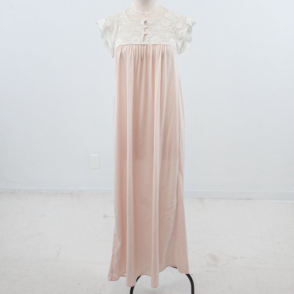 Vintage S Boho Lace Nightgown Maxi Dress Pink - Picture 9 of 12